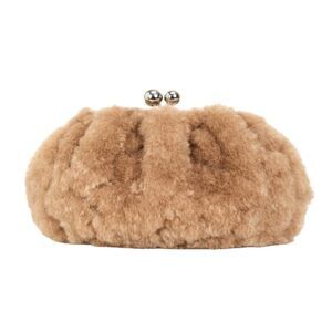 5096 Faux Fur Kisslock Clutch Pouch Bag, Silver Metal Frame Clasp, Winter